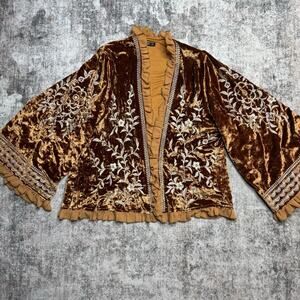 NWoT Nasty Gal Boho Burnt Orange Velvet Embroidered Kimono Jacket Womens Sz 4